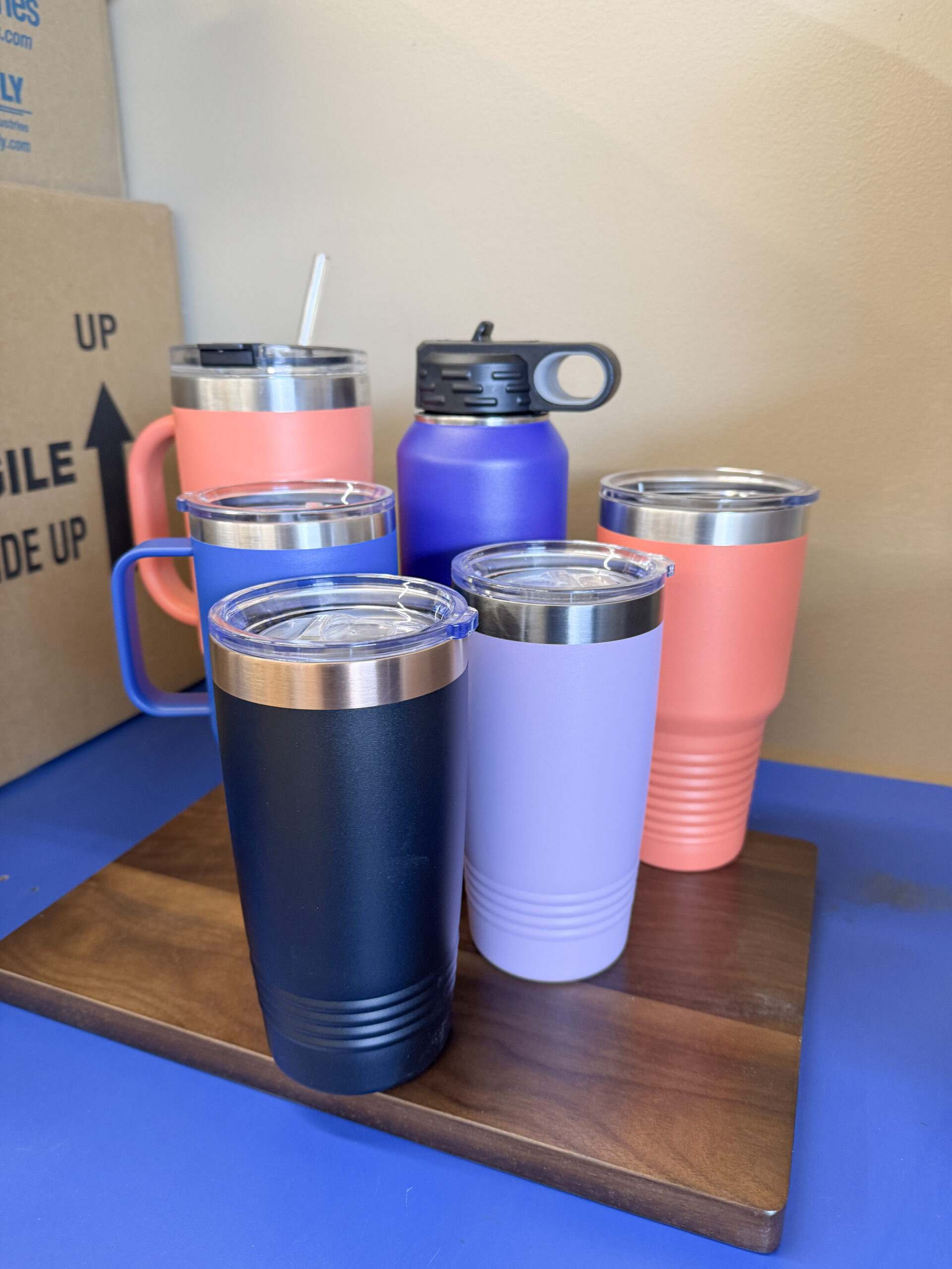 Colorful promotional drinkware and tumblers