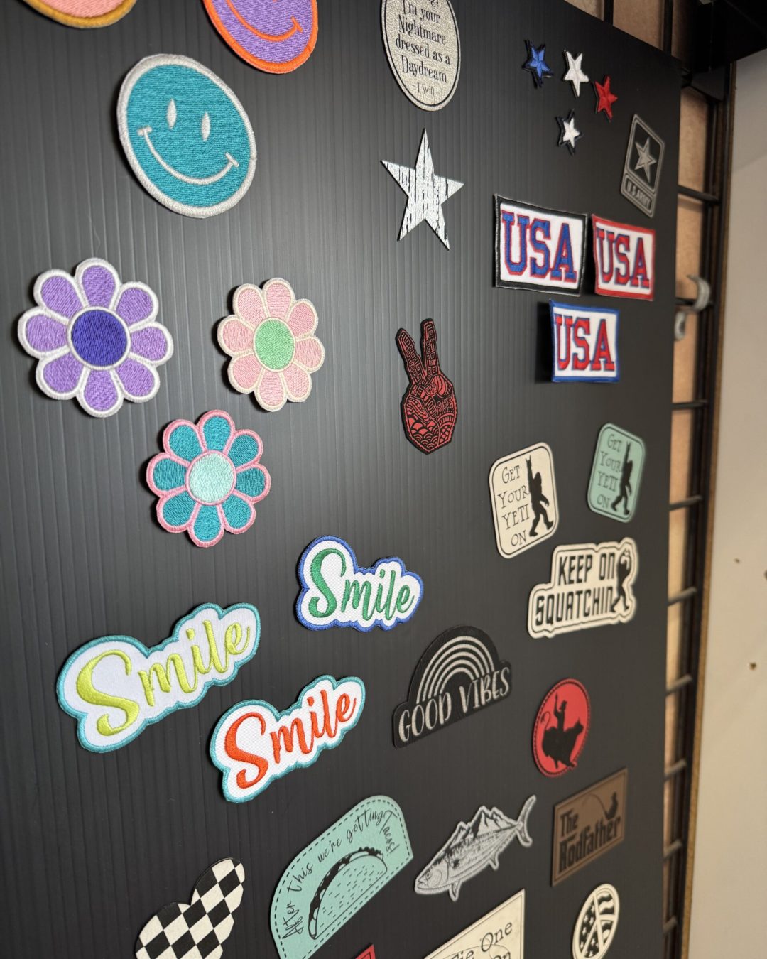 Custom embroidered patches produced by Jones Shirts & Signs