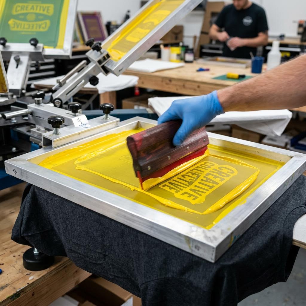 Screen printing ink applied to a shirt